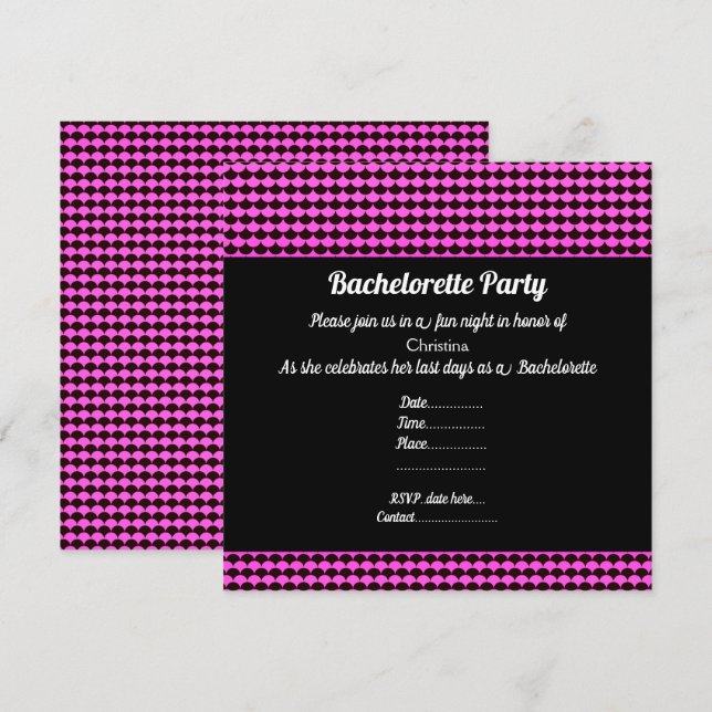 ELEGANT MERMAID SCAL PINK BLACK PARTY BACHELORETTE EINLADUNG (Vorne/Hinten)