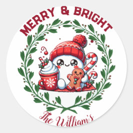 Elegant Merry and Bright Christmas Runder Aufkleber