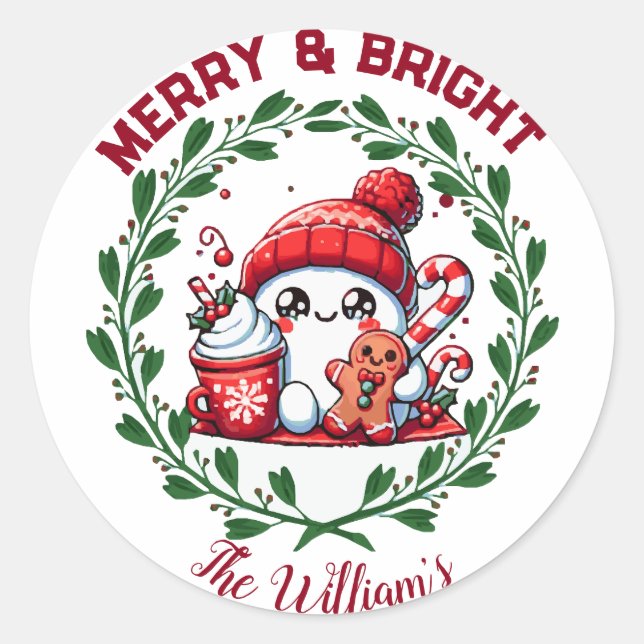 Elegant Merry and Bright Christmas Runder Aufkleber (Vorderseite)