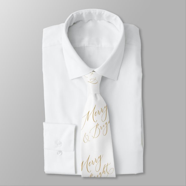 Elegant Merry & Bright Gold Script Tie Krawatte (Gebunden)