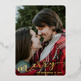 Elegant Merry Calligraphy Christmas Foto Card Folien Feiertagskarte