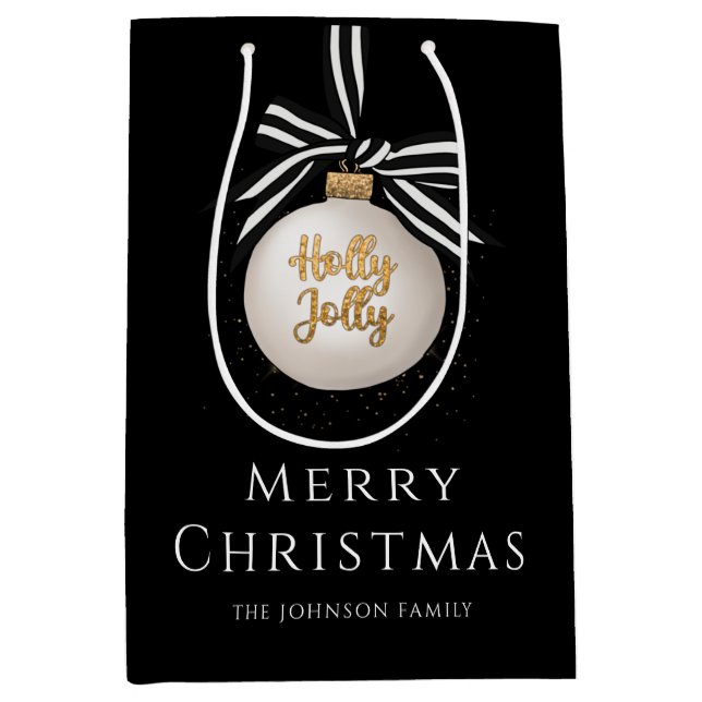 Elegant Merry Christmas Bauble Black Mittlere Geschenktüte (Vorderseite)