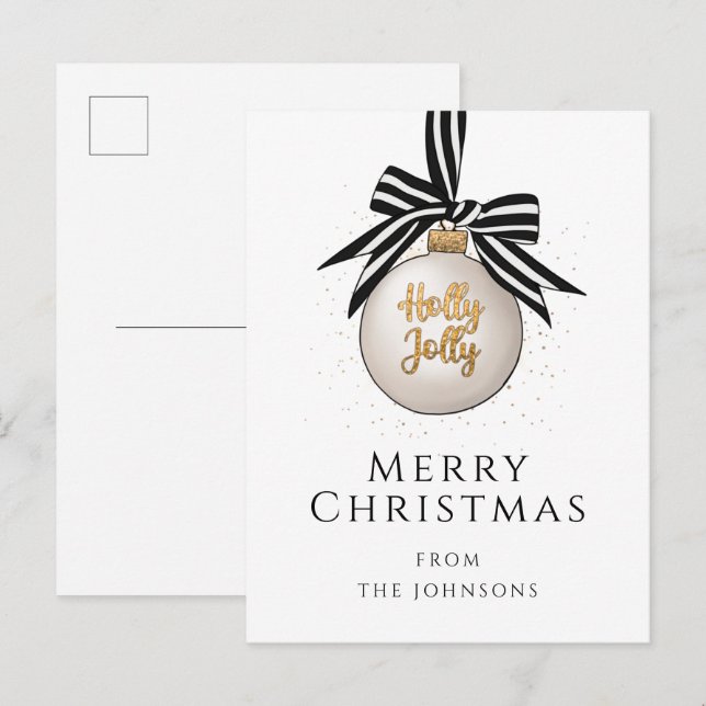 Elegant Merry Christmas Bauble Holiday Postkarte (Vorne/Hinten)