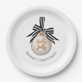 Elegant Merry Christmas Bauble White Black Pappteller