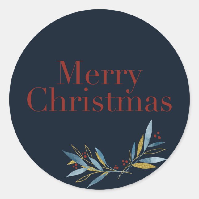 Elegant Merry Christmas Botany Golden Frame Runder Aufkleber (Vorderseite)