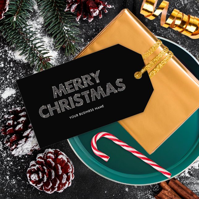 Elegant Merry Christmas Business Black & White Geschenkanhänger (Von Creator hochgeladen)