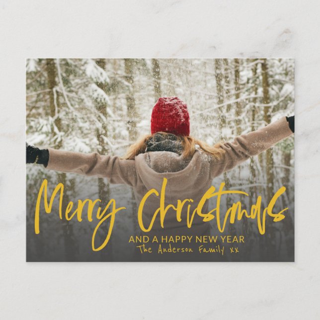 Elegant Merry Christmas Calligraphy Foto Postkarte (Vorderseite)