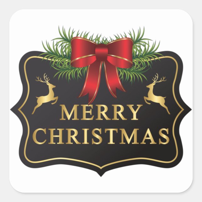 Elegant Merry Christmas Card Envelope Quadratischer Aufkleber (Vorderseite)