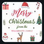 Elegant Merry Christmas Custom Familienname Quadratischer Aufkleber<br><div class="desc">Machen Sie Ihre Weihnachtsfeiern in diesem Jahr mit einem personalisierten Aufkleber, der den Geist der Saison einfängt, besonders. Dieser quadratische Aufkleber ist mit einem festlichen "Frohen Weihnachten"-Design gepaart mit dem Namen Ihrer Familie ausgestattet und schafft eine herzliche und einzigartige Dekoration, die auf Karten, Geschenken, Paketen und vielem mehr verwendet werden...</div>