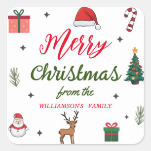 Elegant Merry Christmas Custom Familienname Quadratischer Aufkleber