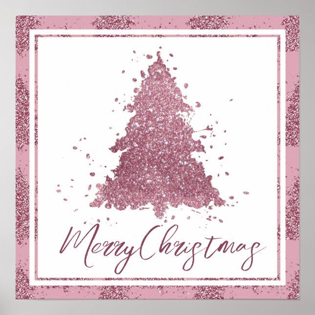 Elegant Merry Christmas | Dusty Mauve Pink Tree Poster (Vorne)