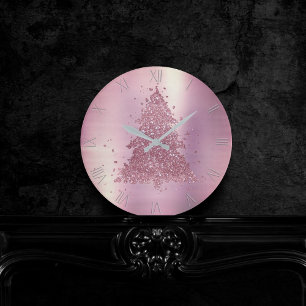 Elegant Merry Christmas Dusty Mauve Pink Tree Runde Wanduhr