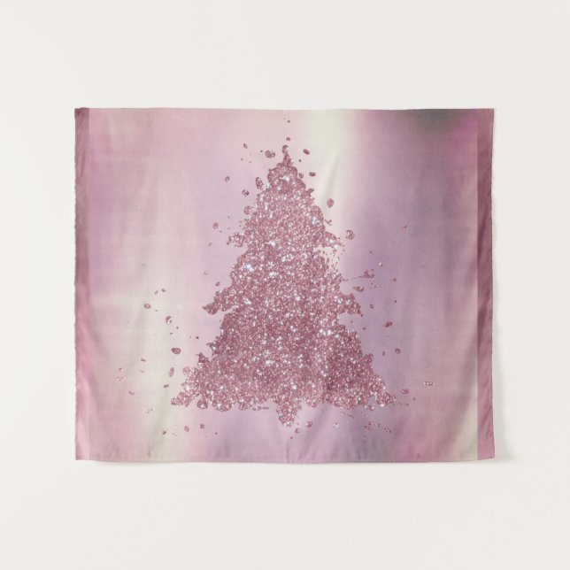 Elegant Merry Christmas | Dusty Mauve Pink Tree Wandteppich (Vorderseite (Horizontal))