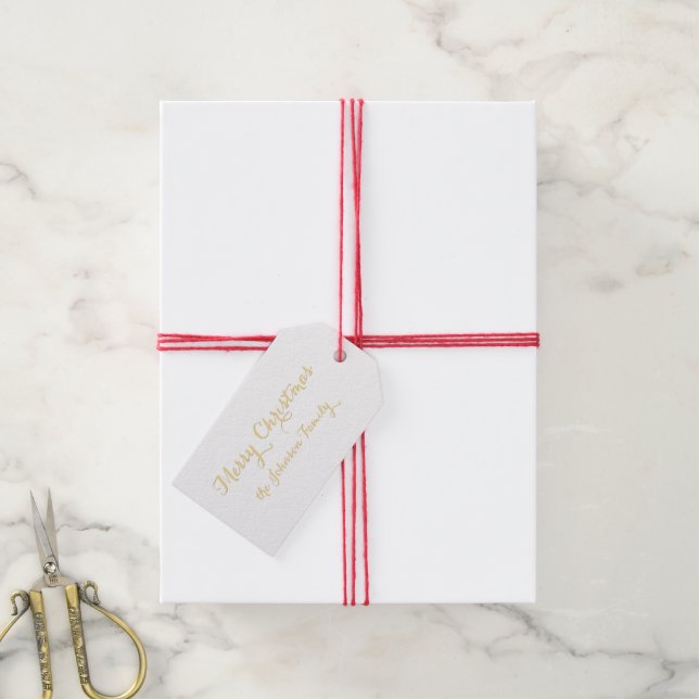 Elegant Merry Christmas Family Name Personalisiert Geschenkanhänger (Mit Garn)
