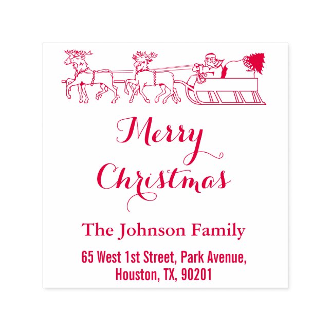 Elegant Merry Christmas Family Name Rücksendeadres Permastempel (Design)