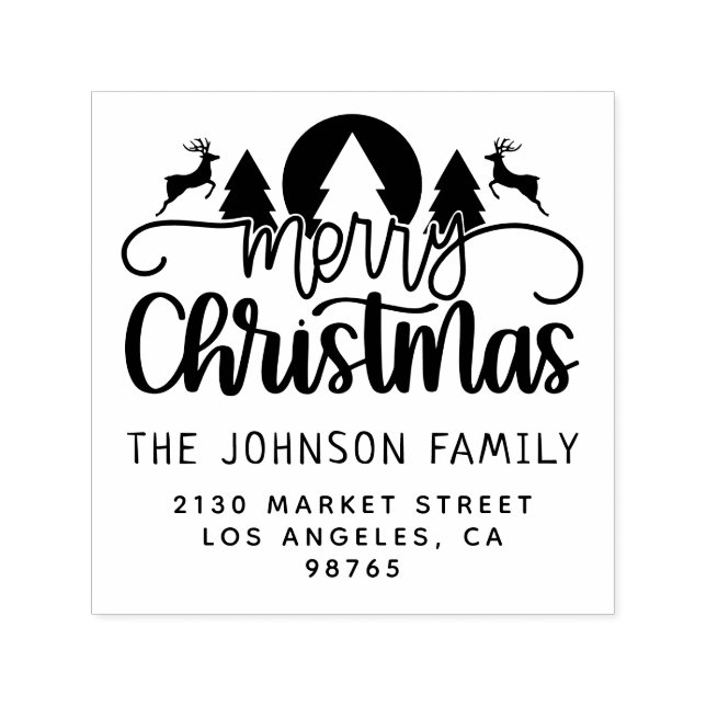 Elegant Merry Christmas Family Name Rücksendeadres Permastempel (Design)