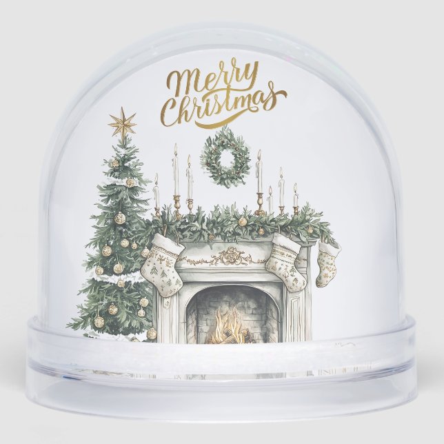 Elegant Merry Christmas Fireplace Schneekugeln (Vorderseite)