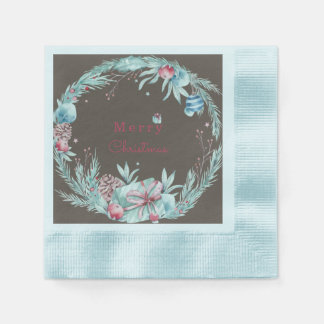 Elegant Merry Christmas Floral Brown Serviette