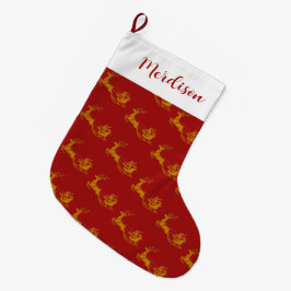 Elegant Merry Christmas Gold santa Deer xmas Patt Großer Weihnachtsstrumpf