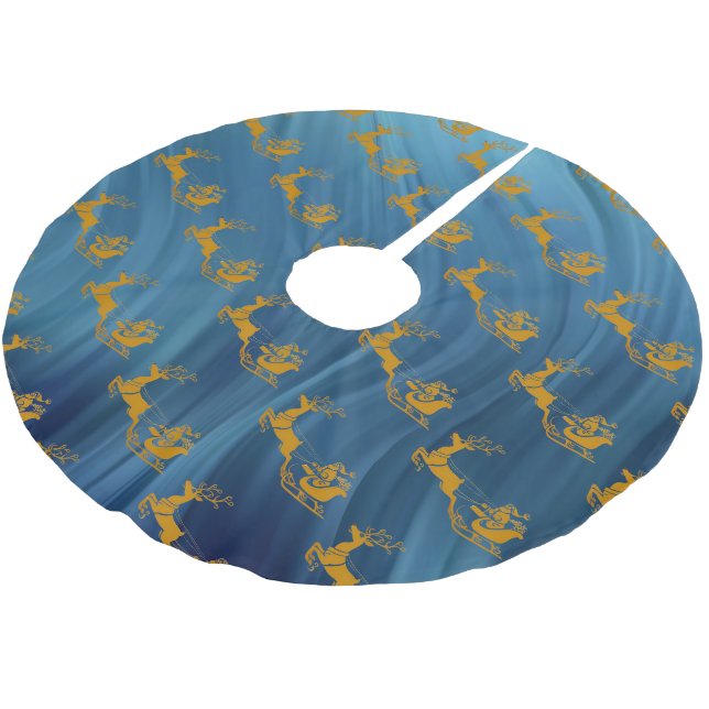 Elegant Merry Christmas Gold santa Deer xmas Patt Polyester Weihnachtsbaumdecke (Schrägansicht)