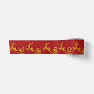 Elegant Merry Christmas Gold santa Deer xmas Patt Satinband