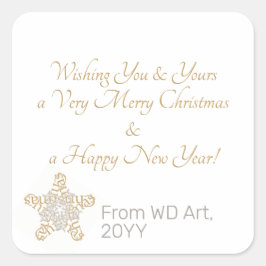 Elegant Merry Christmas Gold, Silberkalligraphie Quadratischer Aufkleber