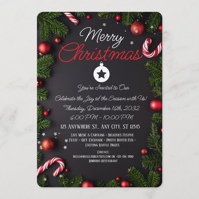 Elegant Merry Christmas Holiday Greeting Card Einladung (Vorderseite)