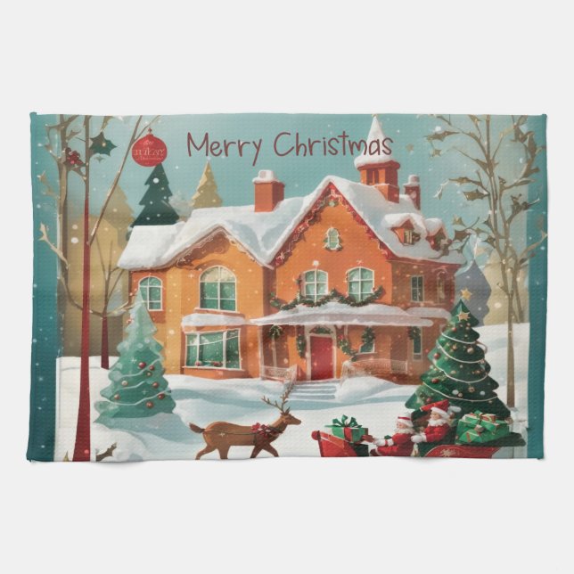 Elegant Merry Christmas Holiday Kitchen Handtuch (Horizontal)