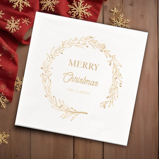 Elegant Merry Christmas Holly Wreath Servietten Mit Folie (Von Creator hochgeladen)