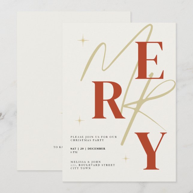 Elegant Merry Christmas Invitation Typography Einladung (Vorne/Hinten)
