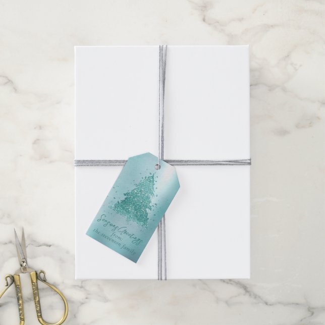 Elegant Merry Christmas | Luxe Aqua Mint Custom Geschenkanhänger (Mit Garn)
