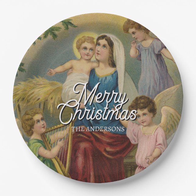 Elegant Merry Christmas Nativity Design Pappteller (Vorderseite)