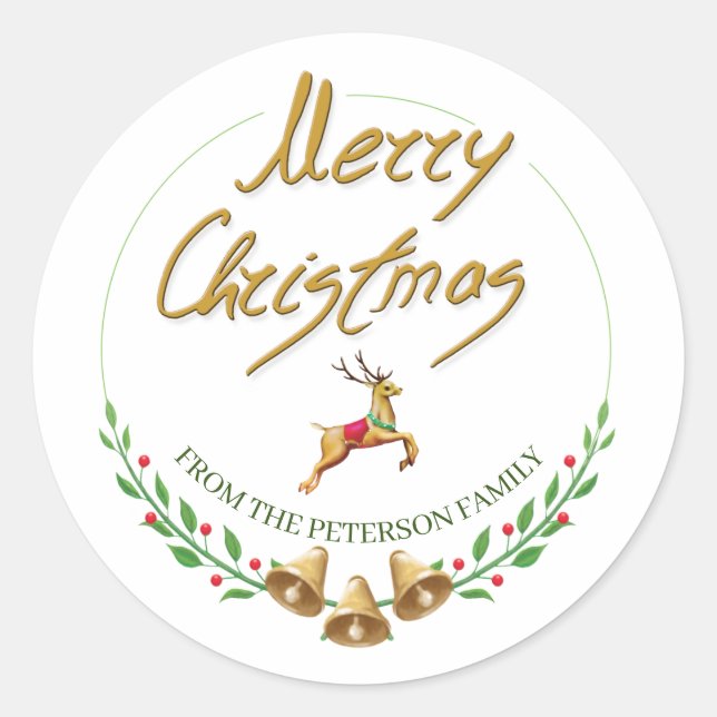Elegant Merry Christmas Personalisiert Name Sticke Runder Aufkleber (Vorderseite)