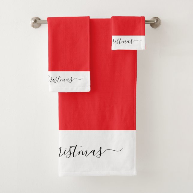 Elegant Merry Christmas  red white black script  Badhandtuch Set (Insitu)