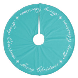 Elegant Merry Christmas Robins Egg Turquoise Fleece Weihnachtsbaumdecke