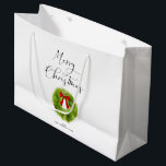 Elegant Merry Christmas Script Green Kreath Große Geschenktüte<br><div class="desc">Weihnachtsgeschenktasche mit einem eleganten Script-Schriftart,  der "fröhliche Weihnachten" sagt. Es gibt eine Abbildung eines Urlaubskranzes.</div>