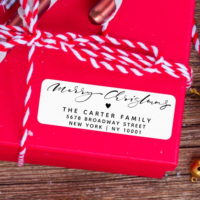 Elegant Merry Christmas Script Heart Return Addres (Von Creator hochgeladen)