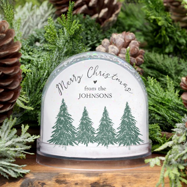 Elegant Merry Christmas Script Pine Trees Schneekugeln (Winter)