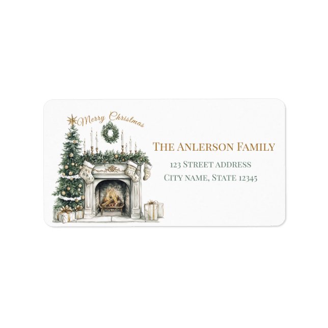 Elegant Merry Christmas Sticker with Fireplace (Devant)