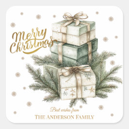 Elegant Merry Christmas Sticker with Fireplace and