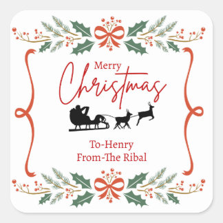 Elegant Merry Christmas Sticker with Santa Sleigh 