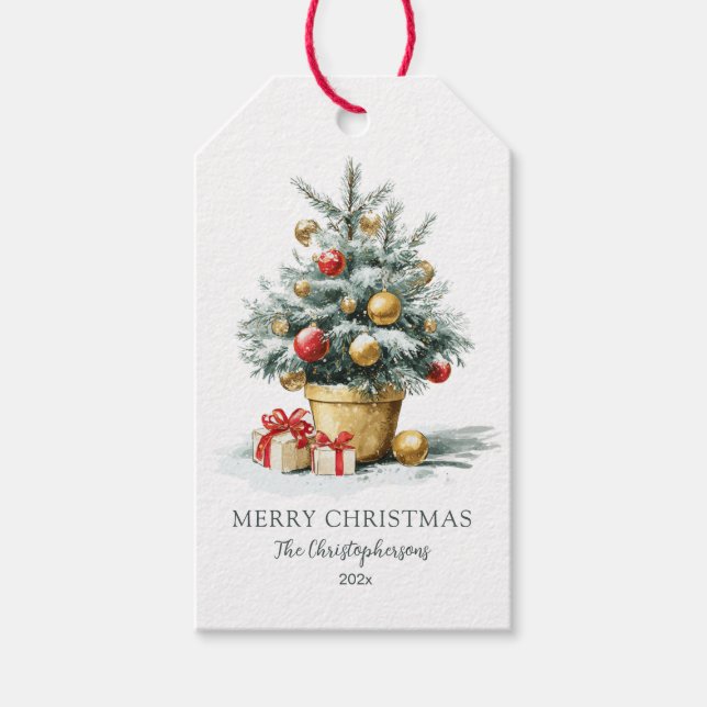 Elegant Merry Christmas Tree Geschenkanhänger (Vorderseite)