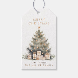 Elegant Merry Christmas Tree Gold Minimalistisch Geschenkanhänger