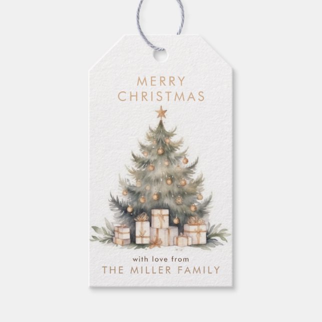 Elegant Merry Christmas Tree Gold Minimalistisch Geschenkanhänger (Vorderseite)
