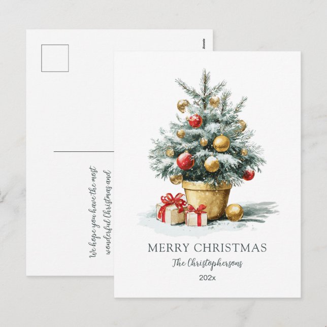 Elegant Merry Christmas Tree Postcard Feiertagspostkarte (Vorne/Hinten)