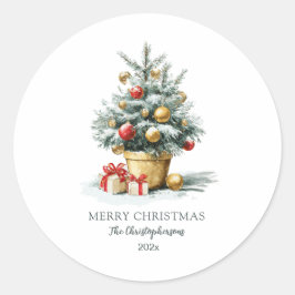 Elegant Merry Christmas Tree Runder Aufkleber
