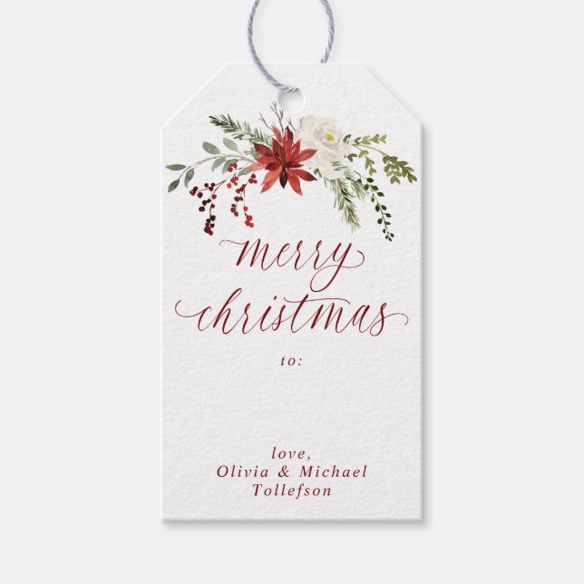 Elegant Merry Christmas Watercolor Berries Holiday Geschenkanhänger (Vorderseite)