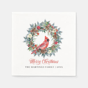 Elegant Merry Christmas Wreath Red Kardinal Napkin Serviette