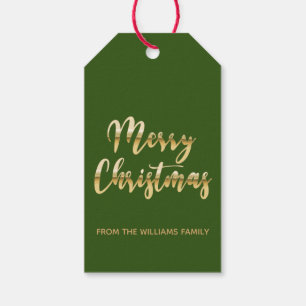 Elegant Merry Weihnachtsskript metallisches Gold g Geschenkanhänger