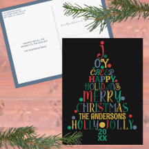 Elegant Merry Word Art Tree Colorful Black Cute